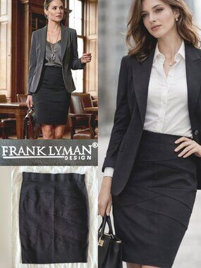 Frank Lyman Black Bandage Pencil Skirt Diagonal Panel Bodycon Size 6